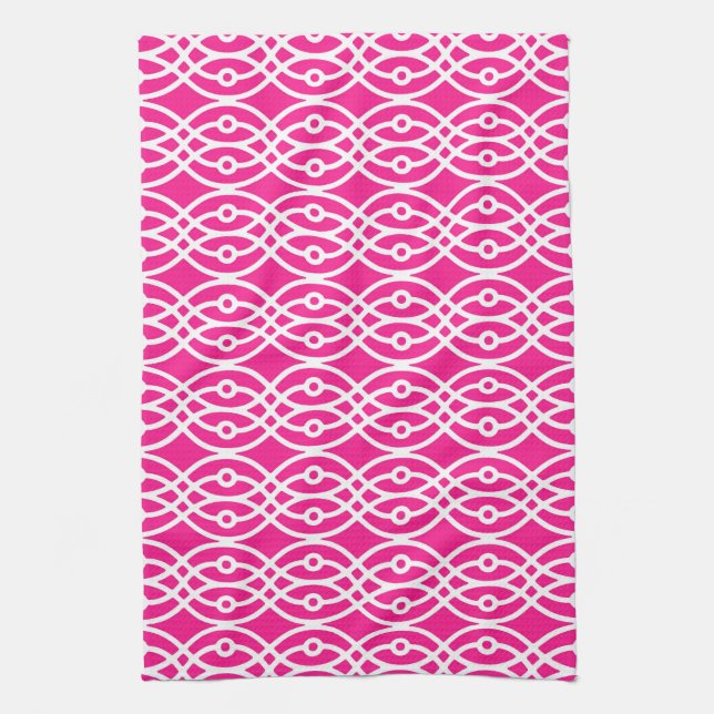 Linge De Cuisine Impression kimono, rose fuchsia et blanc (Vertical)