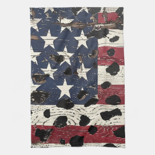 Linge De Cuisine Impression léopard de drapeau américain rustique (