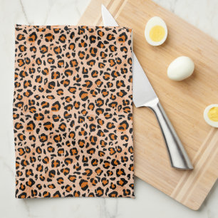 Linge De Cuisine Impression léopard orange et marron