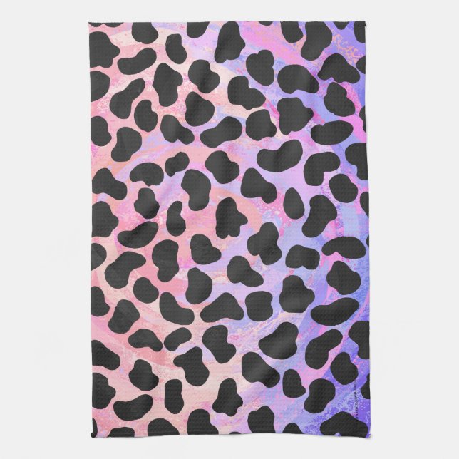 Linge De Cuisine Impression noire et rose dalmate (Vertical)