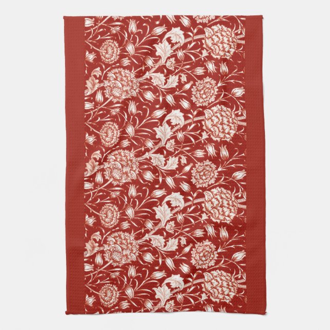 Linge De Cuisine Impression Œillet de William Morris, Rouge profond (Vertical)