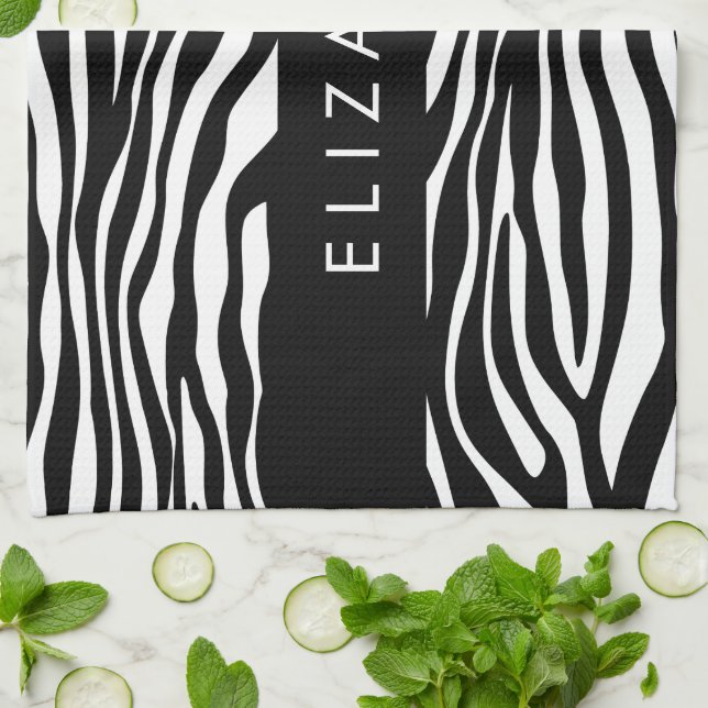 Linge De Cuisine Impression Zèbre, Grilles, Noir Et Blanc, Votre No (Plié)