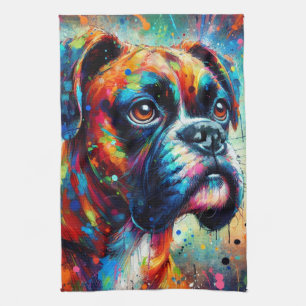 Linge De Cuisine Impressionniste Colorful Pop Art Boxer Chien Peint