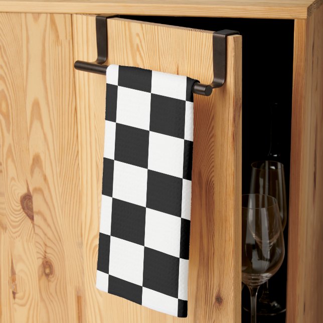 Linge De Cuisine Imprimé à carreaux noir et blanc (Pliage en tiers)