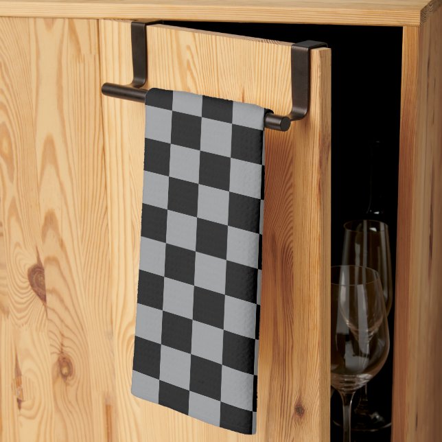 Linge De Cuisine Imprimé à carreaux noir et gris (Pliage en tiers)