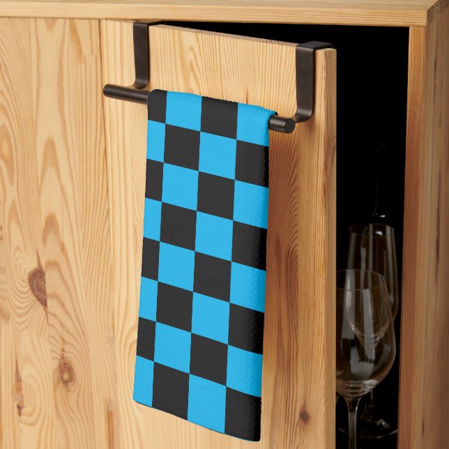 Linge De Cuisine Imprimé carreauté bleu et noir (Pliage en tiers)