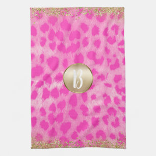 Linge De Cuisine Imprimé guépard léopard rose paillettes or monogra
