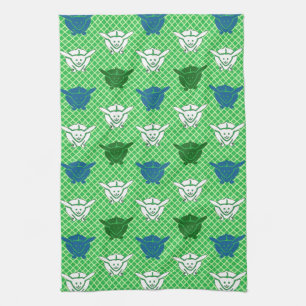 Linge De Cuisine imprimé lapin japonais, vert, bleu et blanc