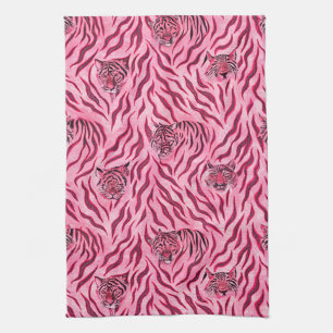 Linge De Cuisine Imprimé rose et noir à motif tigre