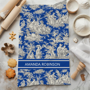 Linge De Cuisine Imprimé toile de jouy bleu foncé vintage