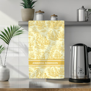 Linge De Cuisine imprimé vintage jaune toile de jouy