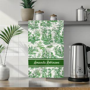 Linge De Cuisine Imprimé vintage toile de jouy verte