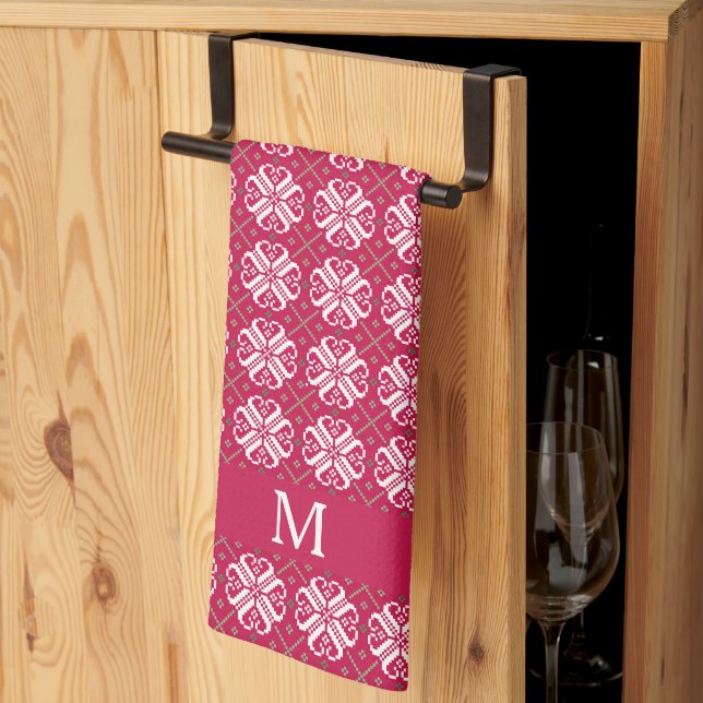 Linge De Cuisine Imprimer scandinave Customisé Monogram Holiday (Pliage en tiers)