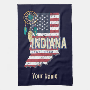 Linge De Cuisine Indiana State United States Retro Map Vintage USA