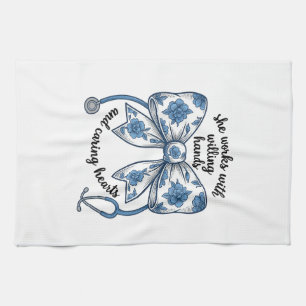 Linge De Cuisine Infirmière Stethoscope à noeud floral Gravure Vint