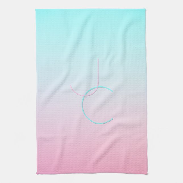 Linge De Cuisine Initiales 2 superposées modernes | Turquoise Rose (Vertical)
