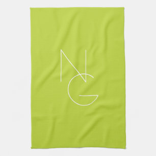 Linge De Cuisine Initiales de chevauchement modernes 2 Lime vert