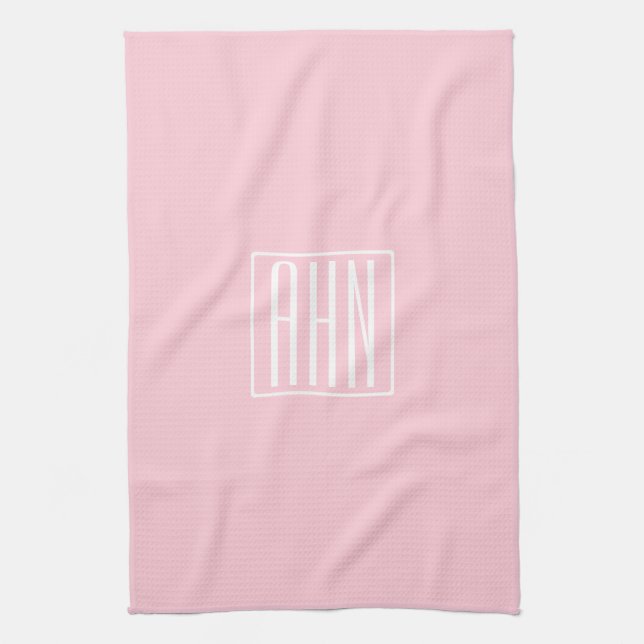 Linge De Cuisine Initiales Monogramme | Blanc Sur Rose Clair (Vertical)