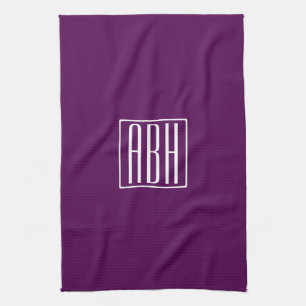 Linge De Cuisine Initiales Monogramme Blanc Sur Violet Foncé