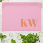 Linge De Cuisine Initiales personnalisées monogramme rose orange mo<br><div class="desc">Serviette de cuisine personnalisée avec monogramme rose orange moderne</div>