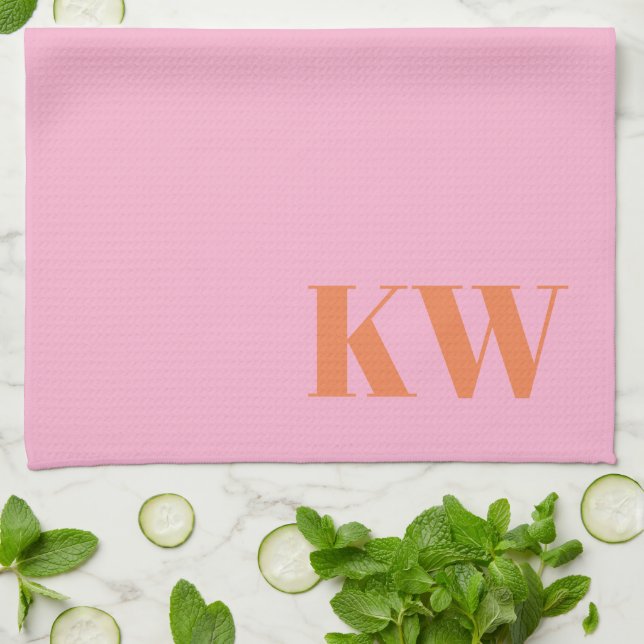 Linge De Cuisine Initiales personnalisées monogramme rose orange mo (Plié)