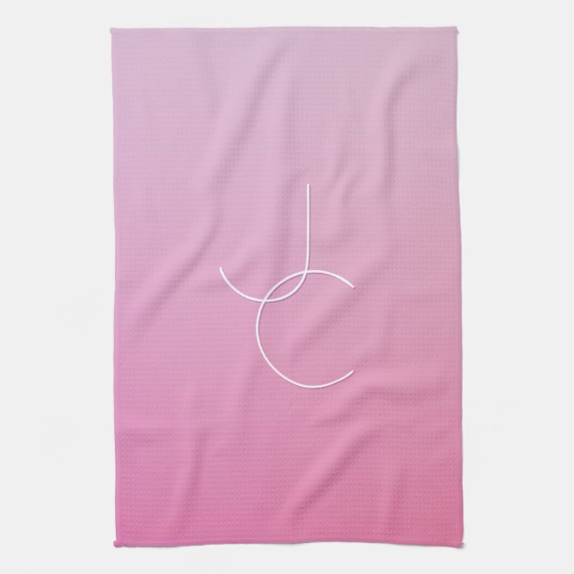 Linge De Cuisine Initiales superposées 2 Modernes | Ombre Rose (Vertical)