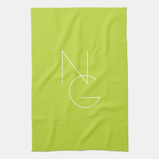 Linge De Cuisine Initiales superposées Modern 2 | Vert Citron (Vertical)