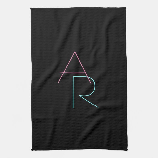 Linge De Cuisine Initiales superposées modernes | Rose Turquoise No (Vertical)