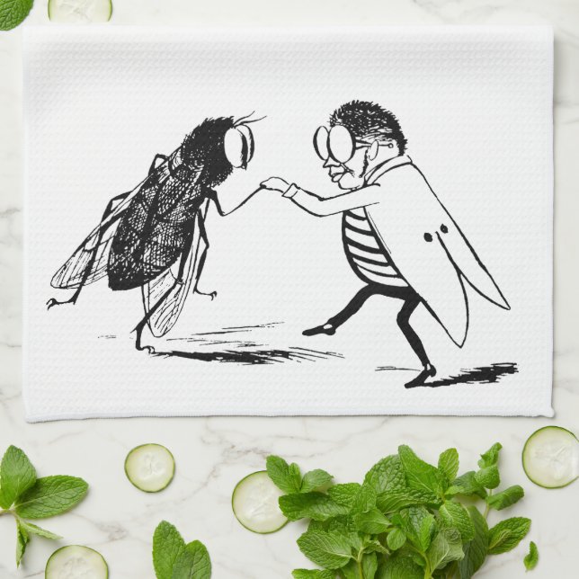 Linge De Cuisine Insectes anciens dansant ; mouche bleue (Plié)