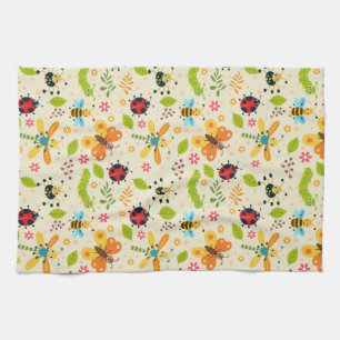 Linge De Cuisine Insectes de dessin animé colorés avec des fleurs e
