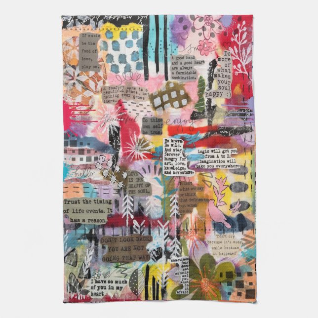Linge De Cuisine Inspirational Mixed Media Collage Kitchen Towel (Vertical)