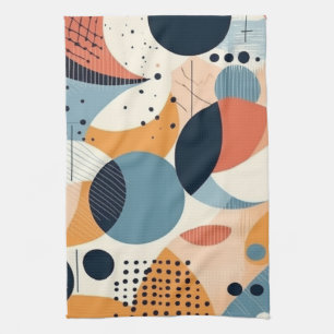 Linge De Cuisine Inspiré de l'Art Nouveau Teal Coral Courbes Abstra
