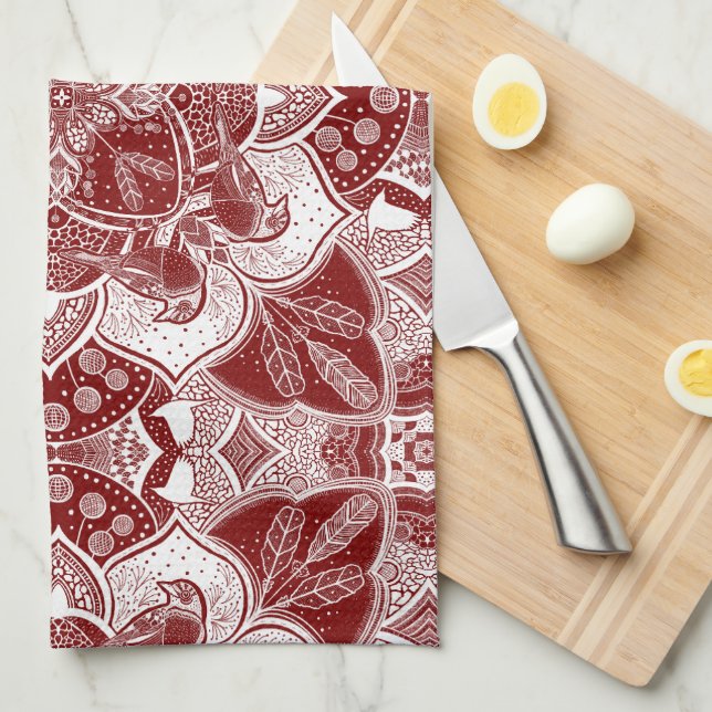 Linge De Cuisine Intricate Robins Bird Mandala Hand-Drawn (Quart Plié)