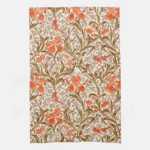 Linge De Cuisine Iris William Morris, orange corail, marron et beig