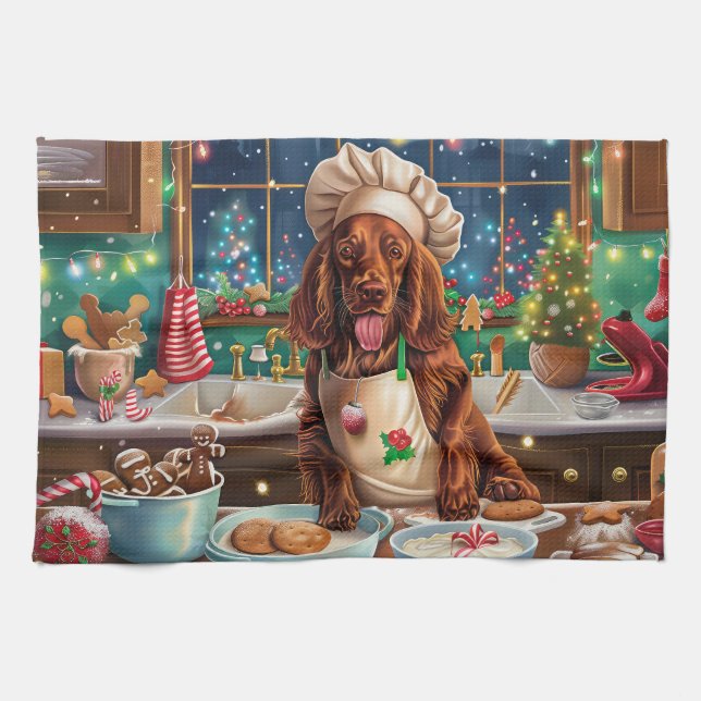 Linge De Cuisine Irish Setter Gâteau de vacances : Noël festif (Horizontal)