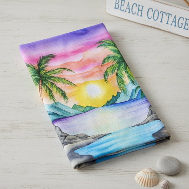 Linge De Cuisine Island Tropical Beach Sunset (Créateur téléchargé)