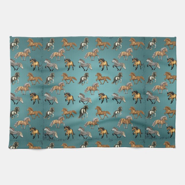 Linge De Cuisine Islandais en marche Bleu (Horizontal)