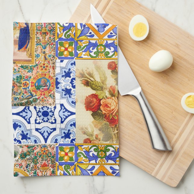 Linge De Cuisine Italien, Sicilien, Sainte Marie, Vierge Marie, mai (Quart Plié)