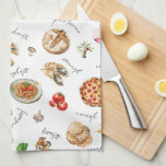 Linge De Cuisine Italy Fun Food Chef Colorful<br><div class="desc">Get ready to stir up some authentic flavor with this Italian flare kitchen towel! This vibrant design features a playful, watercolor print showcasing all your Italian favorites—from pizza and spaghetti to lasagna and a lovely glass of red wine. It's the perfect accessory for any chef who loves Italian cuisine. It's...</div>