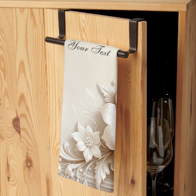 Linge De Cuisine Ivory Flowers Kitchen Towel (Pliage en tiers)