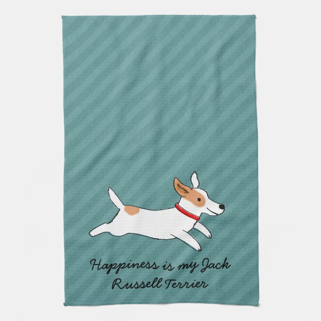 Linge De Cuisine Jack courant heureux Russell Terrier - texte fait (Vertical)