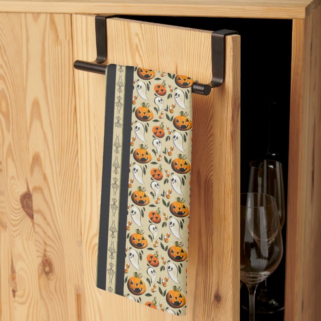 Linge De Cuisine Jack-o-Ghost Bandes Jaunes (Pliage en tiers)