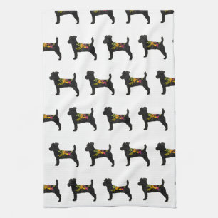 Linge De Cuisine Jack Russell Chien race Boho Floral Silhouette