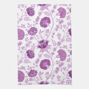 Linge De Cuisine Jacobean Floral Grand Motif rose sur blanc