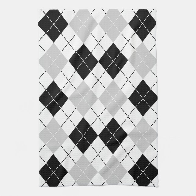 Linge De Cuisine Jacquard blanc et gris noir (Vertical)