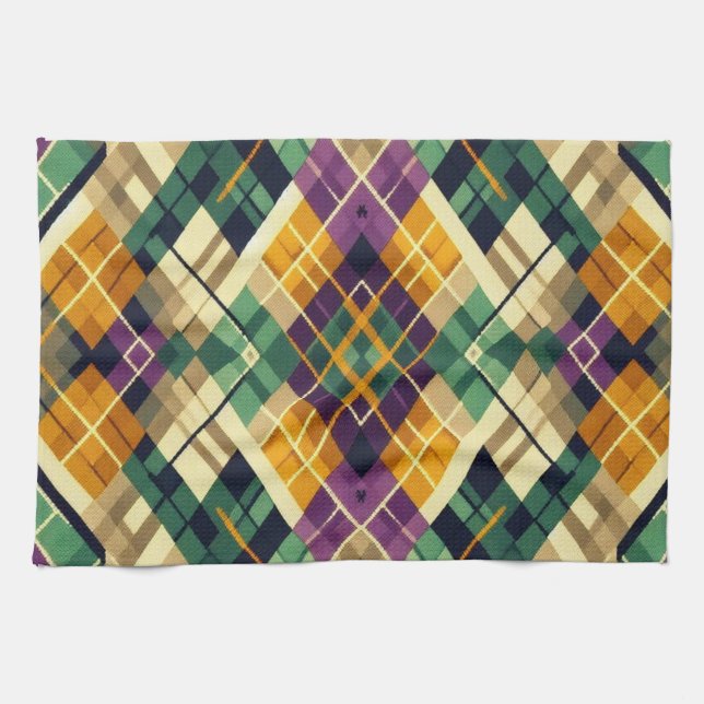 Linge De Cuisine Jacquard Mardi Gras jaune violet vert (Horizontal)