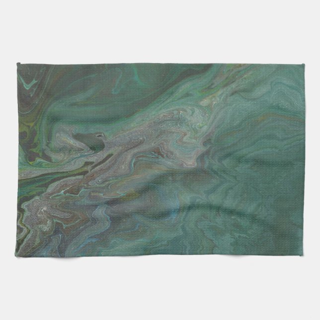 Linge De Cuisine Jade 2 Vert Profond Abstrait (Horizontal)
