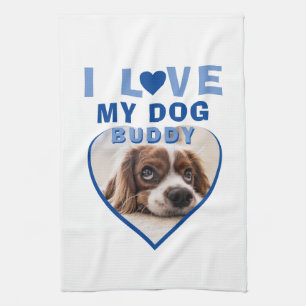 Linge De Cuisine J'aime mon chien Blue Heart Photo Nom de l'animal