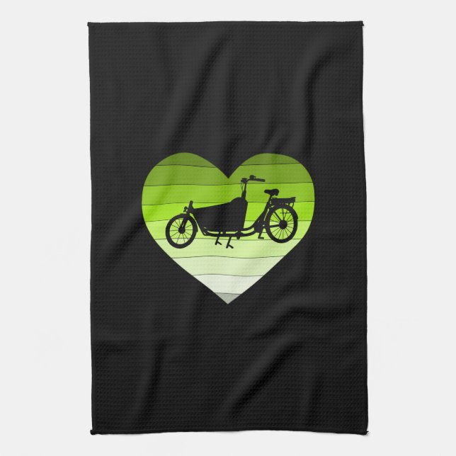 Linge De Cuisine J'Aime Mon Vélo De Cargo - Green Retro Heart (Vertical)