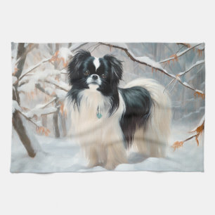 Linge De Cuisine Japanese Chin Noël neige tombe